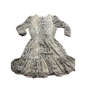 J.Crew Snake Print Dress Long Sleeve Smocked Waist Ruffle Hem XS